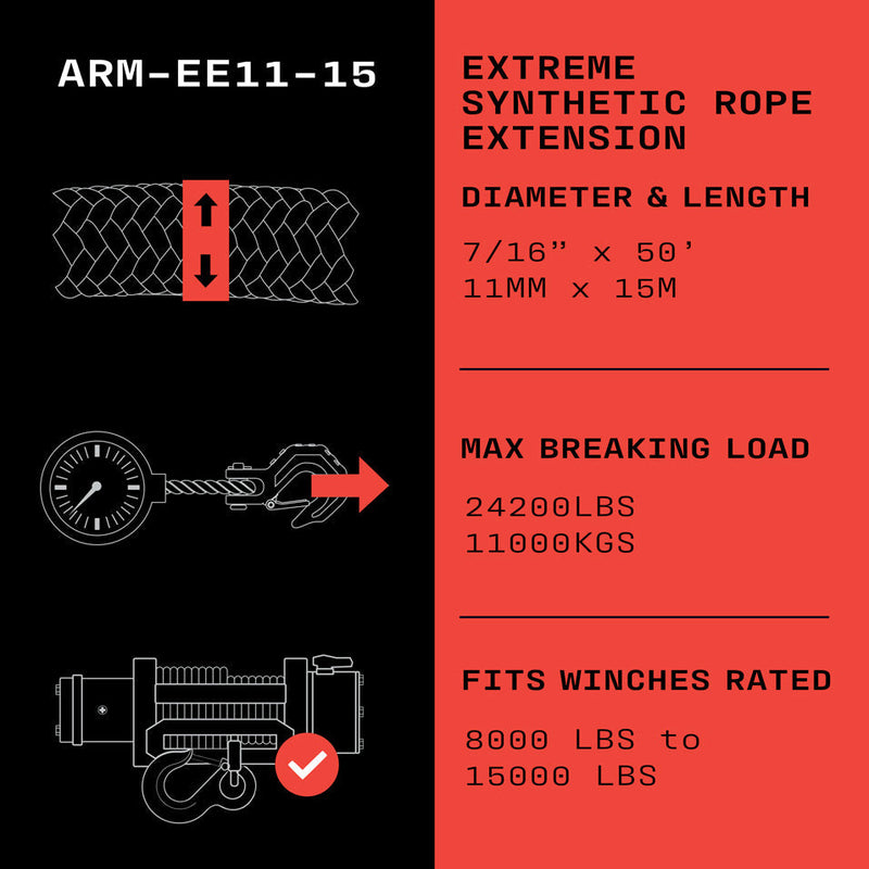 Rallonge de corde synthétique Armortek Extreme 11 mm x 15 m - MBL 11 000 kg