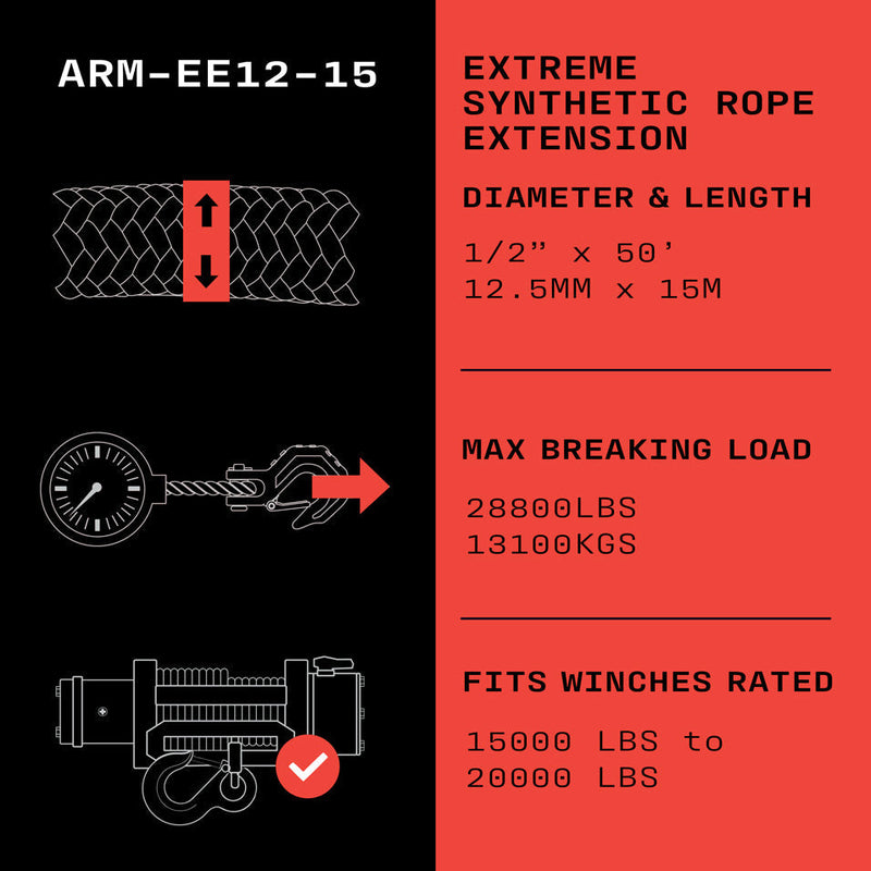 Rallonge de corde synthétique Armortek Extreme 12,5 mm x 15 m - MBL 13 100 kg