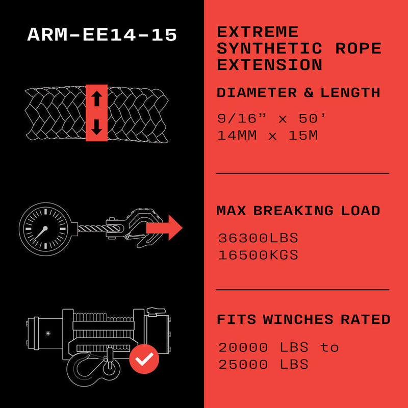 Rallonge de corde synthétique Armortek Extreme 14 mm x 15 m - MBL 16 500 kg