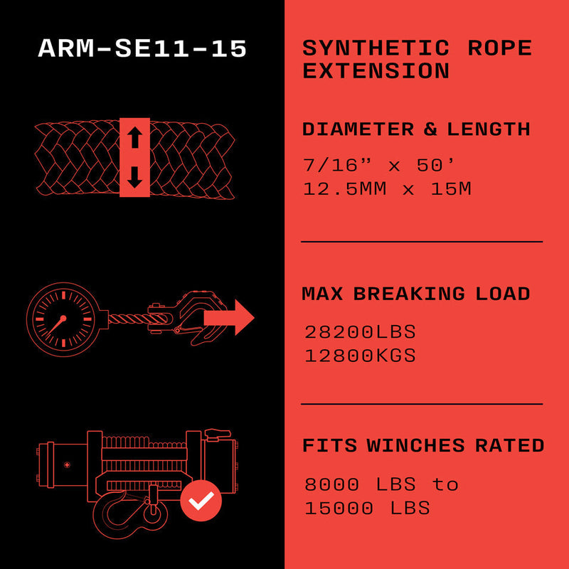 Rallonge de corde synthétique Armortek 11 mm x 15 m - MBL 12 800 kg