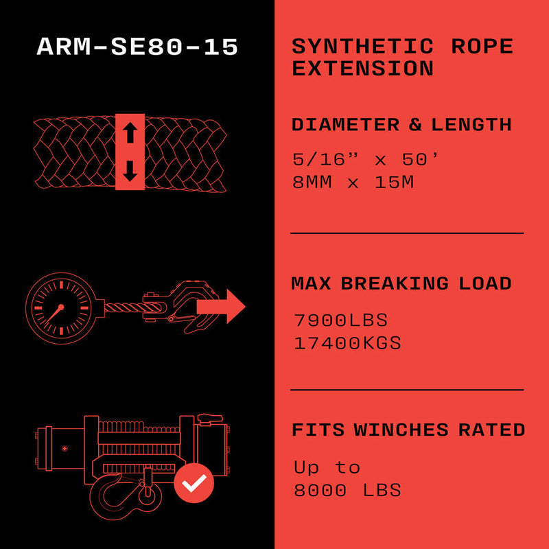 Rallonge de corde synthétique Armortek 8 mm x 15 m - MBL 7 900 kg