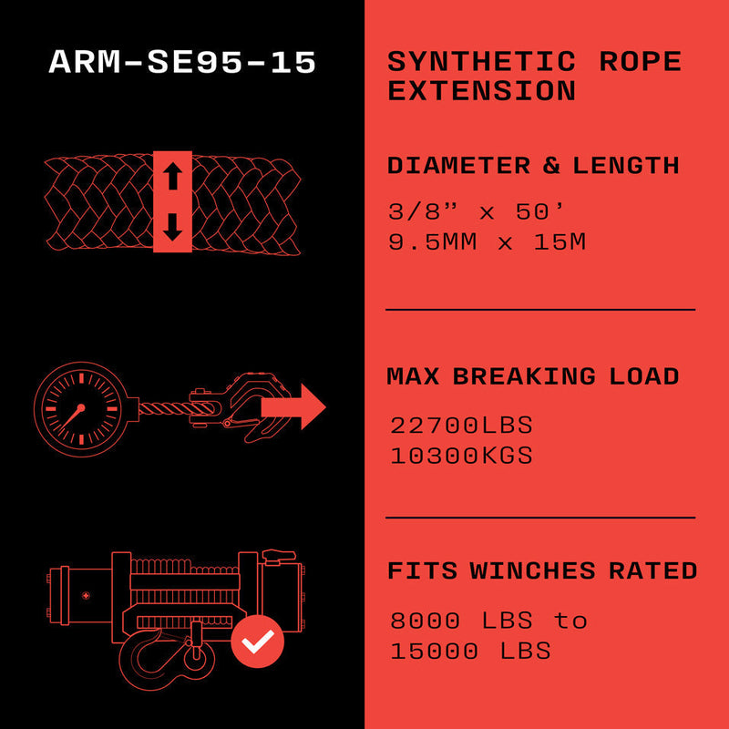 Rallonge de corde synthétique Armortek 9,5 mm x 15 m - MBL 10 300 kg