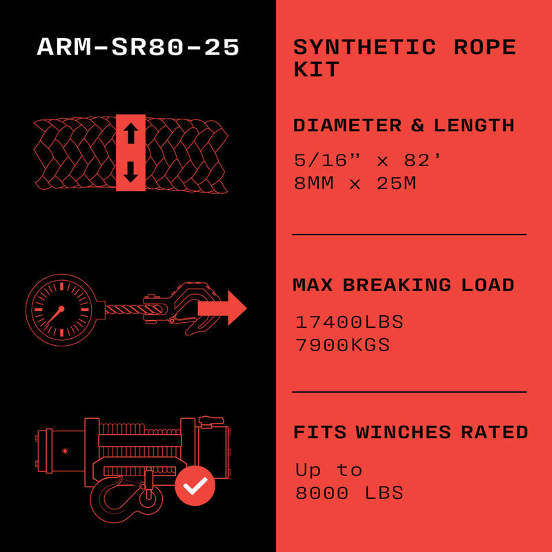 Corde synthétique Armortek 8 mm x 25 m - MBL 7 900 kg