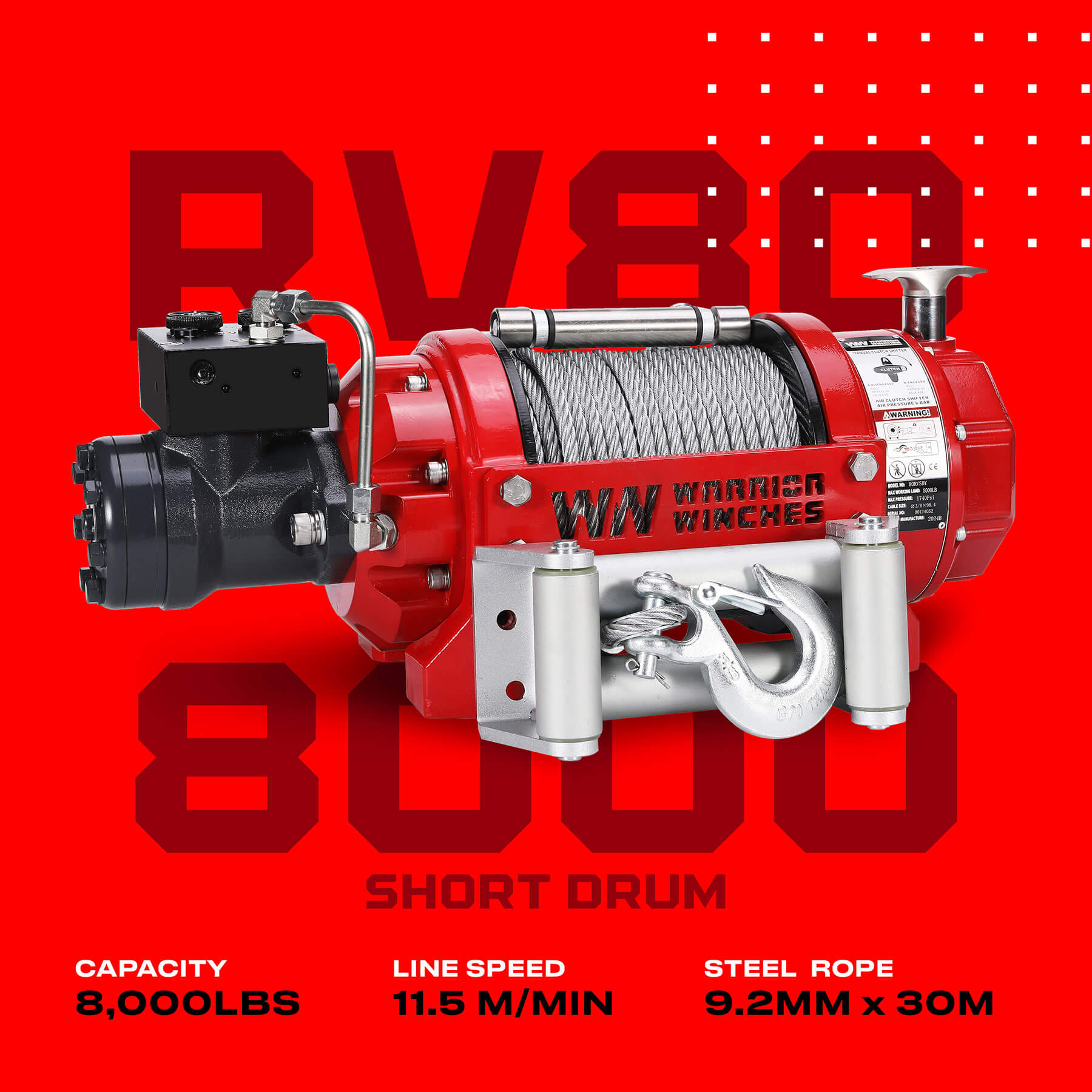 Treuil hydraulique à tambour court RV 8000