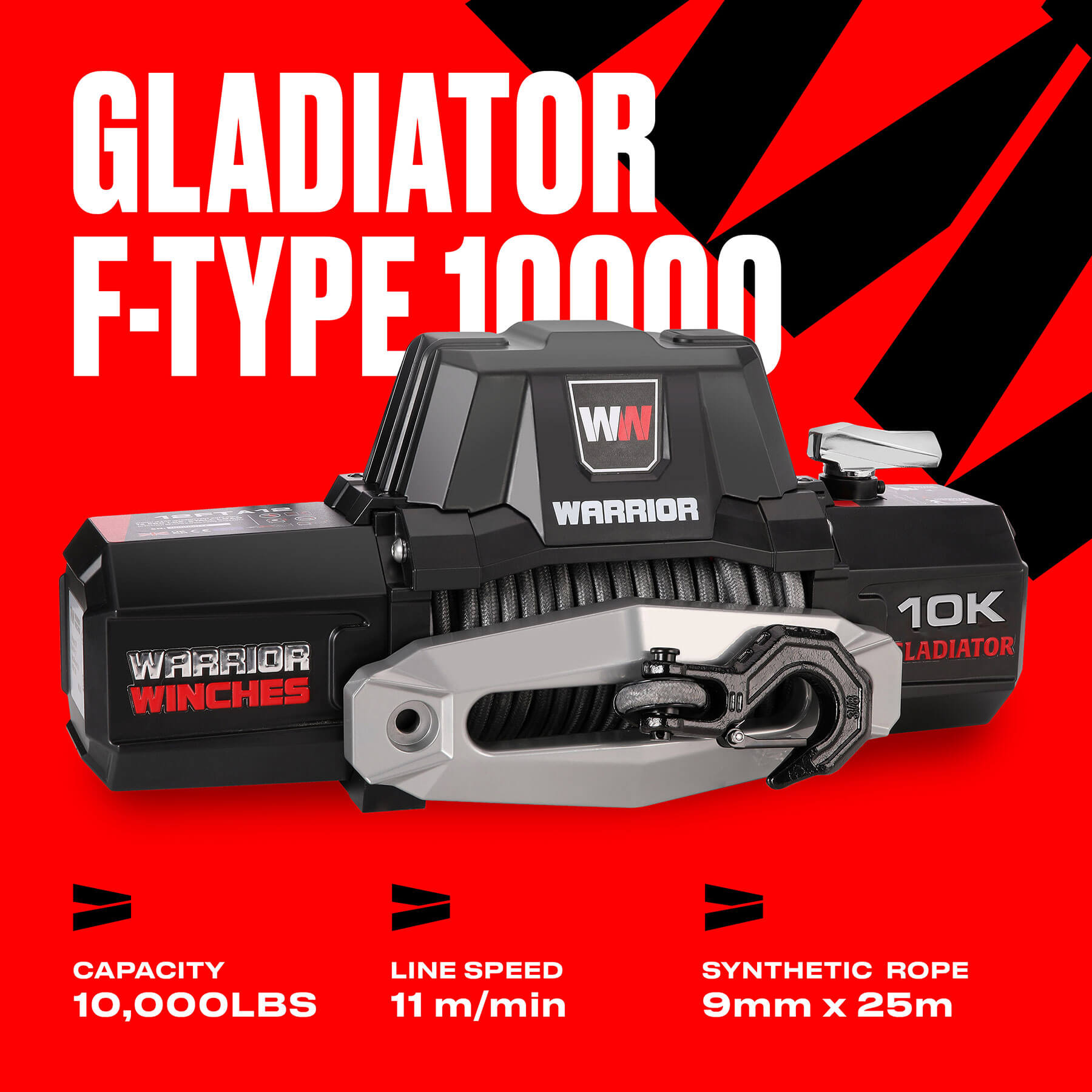 Treuil électrique Gladiator F-Type 10000 - Câble synthétique 12 V