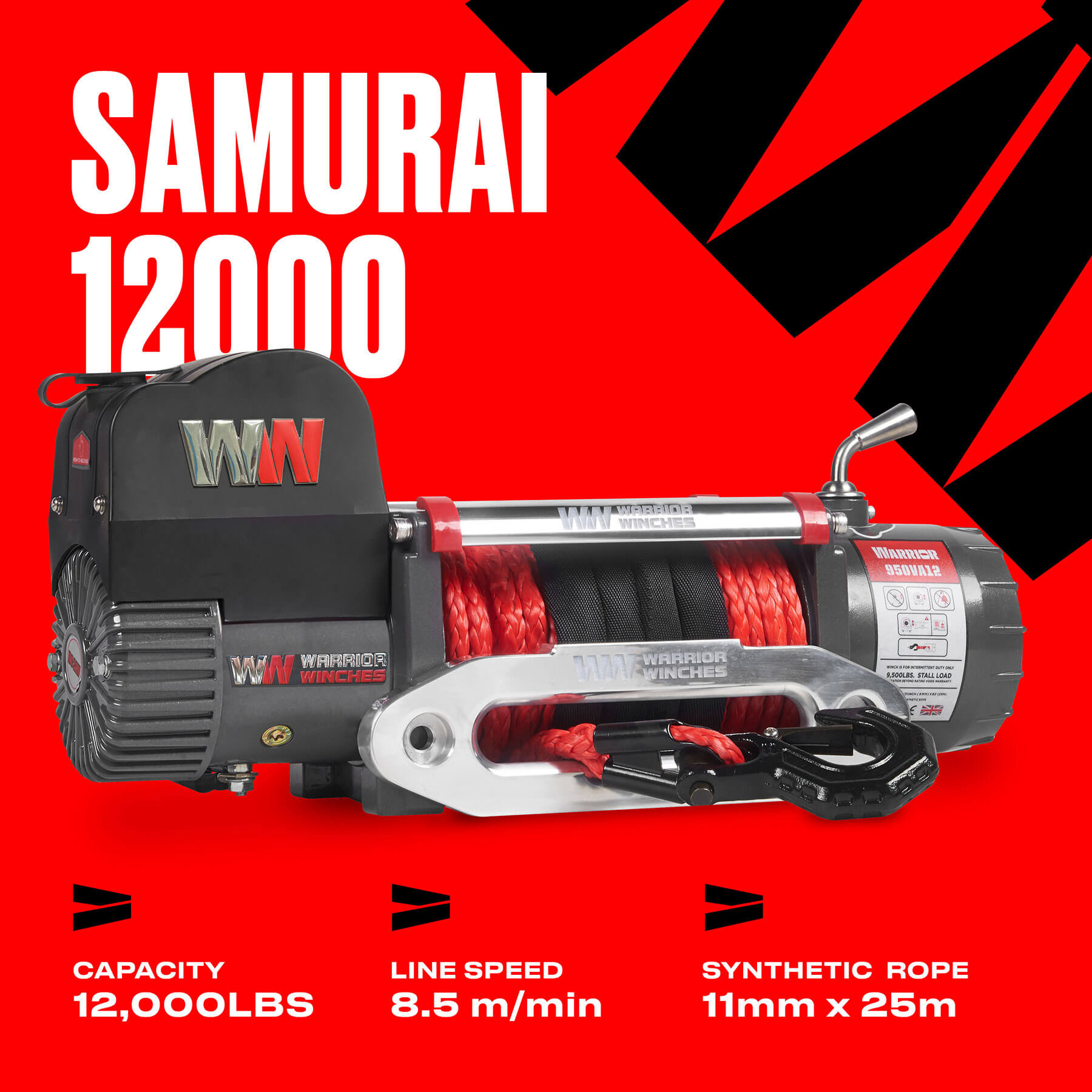 Treuil électrique Samurai 12000 - Corde synthétique 12 V