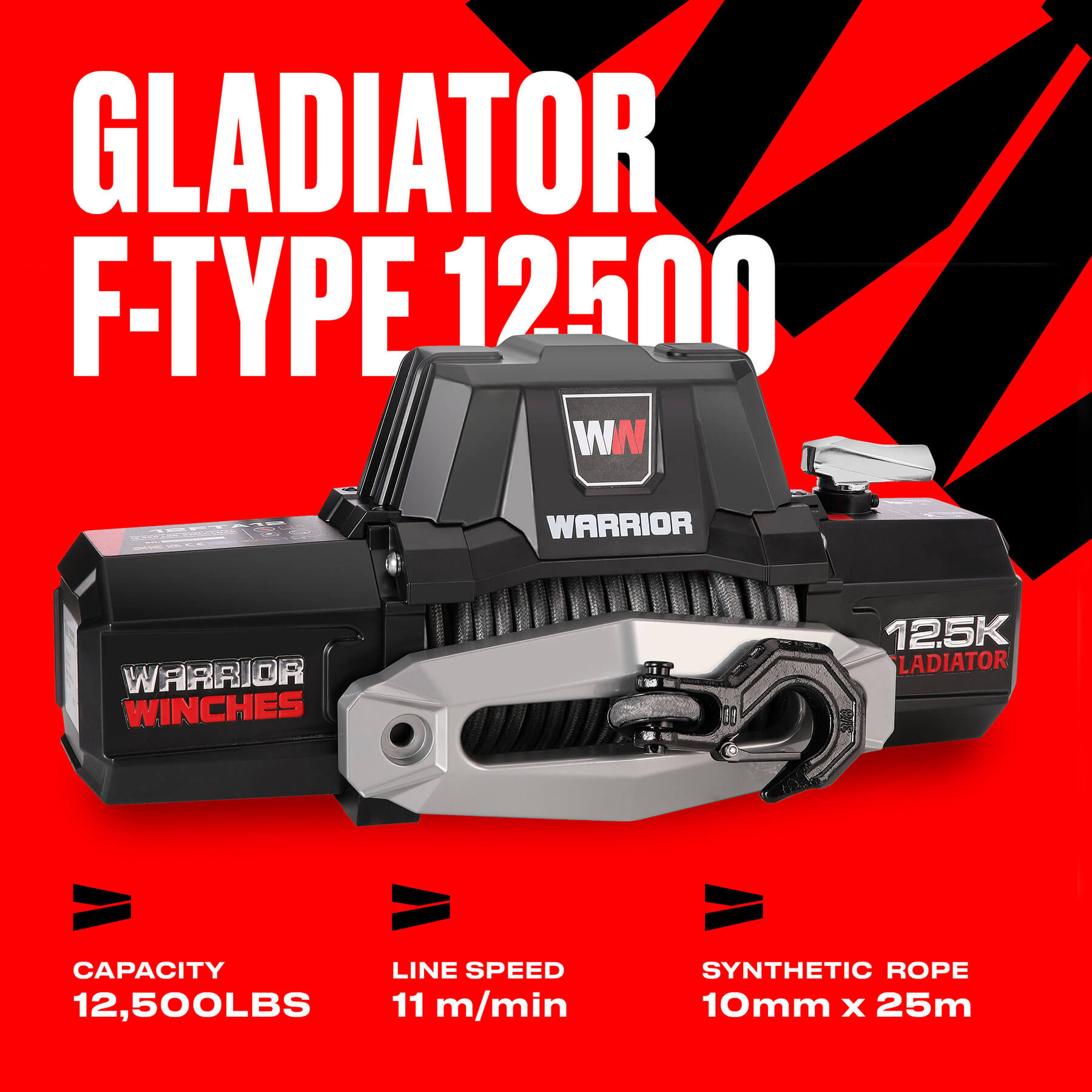 Treuil électrique Gladiator F-Type 12500 - Câble synthétique 12 V