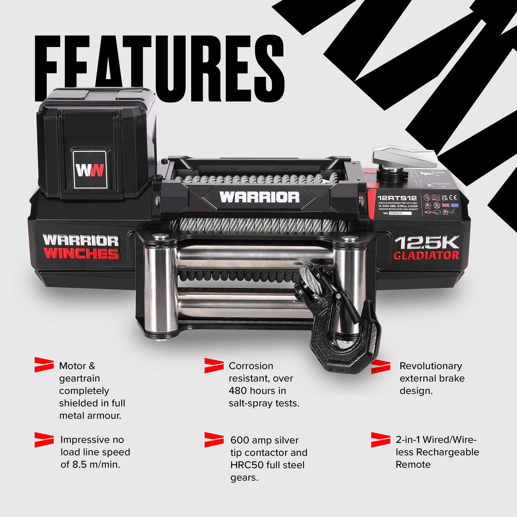 Treuil électrique Gladiator R-Type 12500 - Câble en acier 12 V