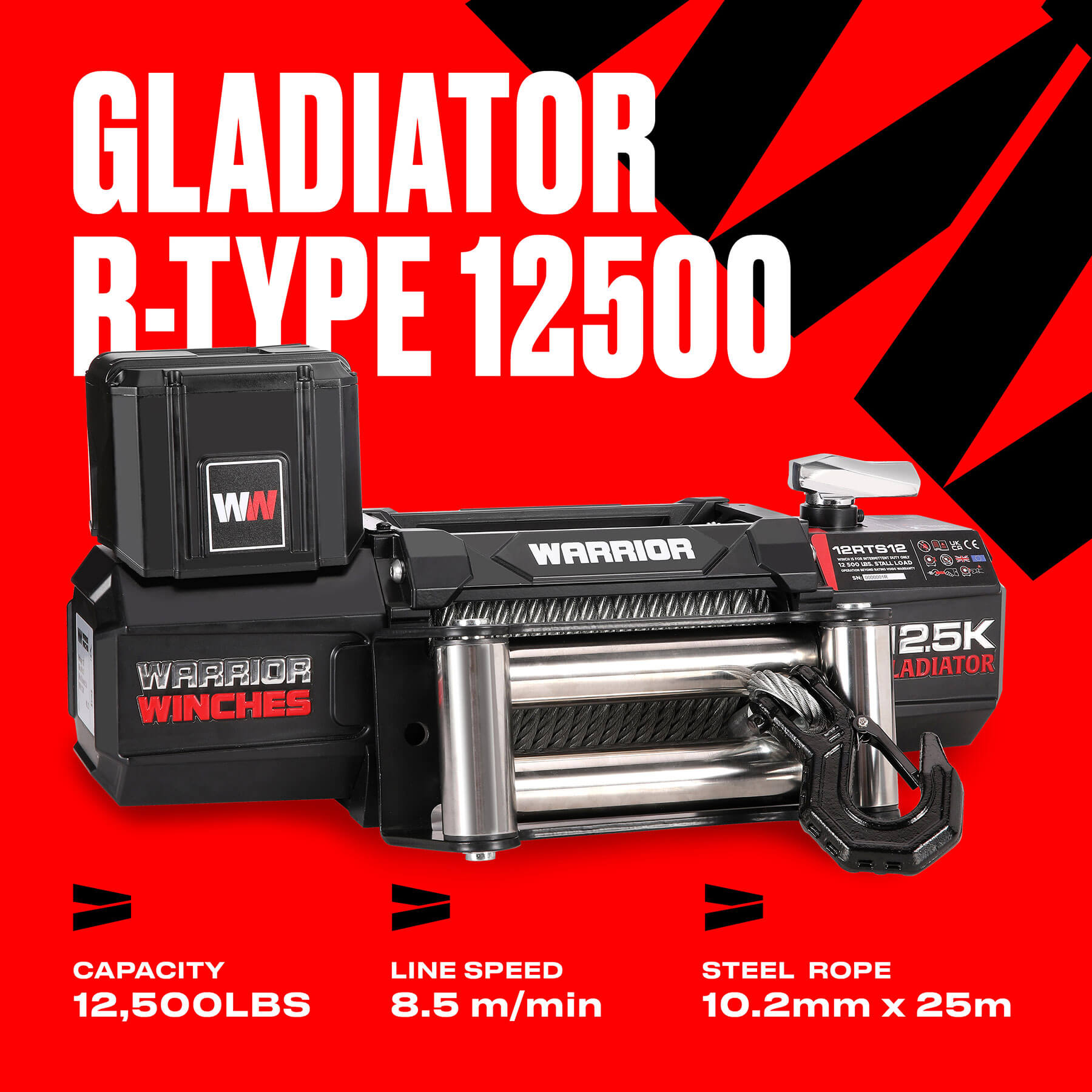 Treuil électrique Gladiator R-Type 12500 - Câble en acier 12 V
