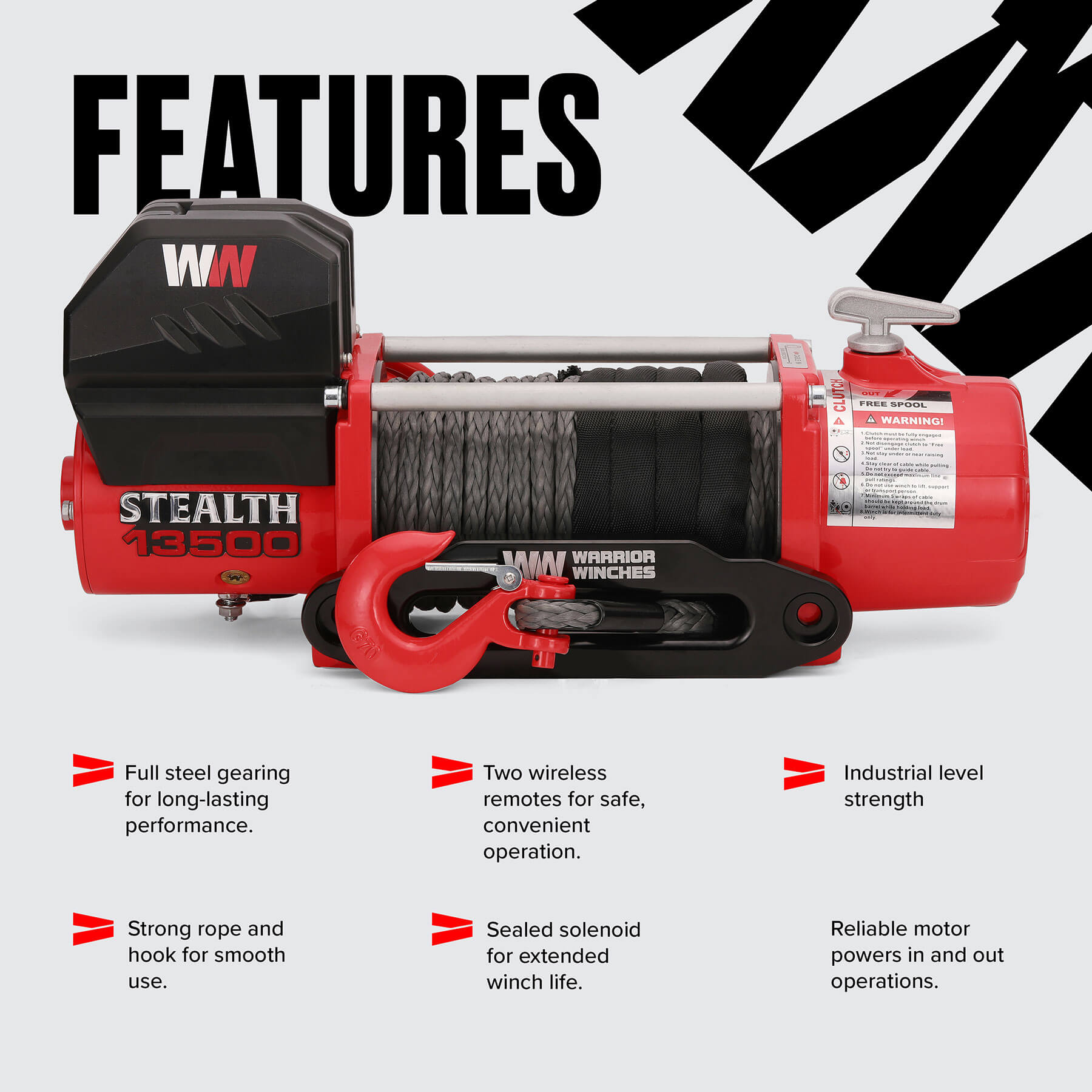 Treuil Stealth 13500 lb - Corde synthétique 12 V