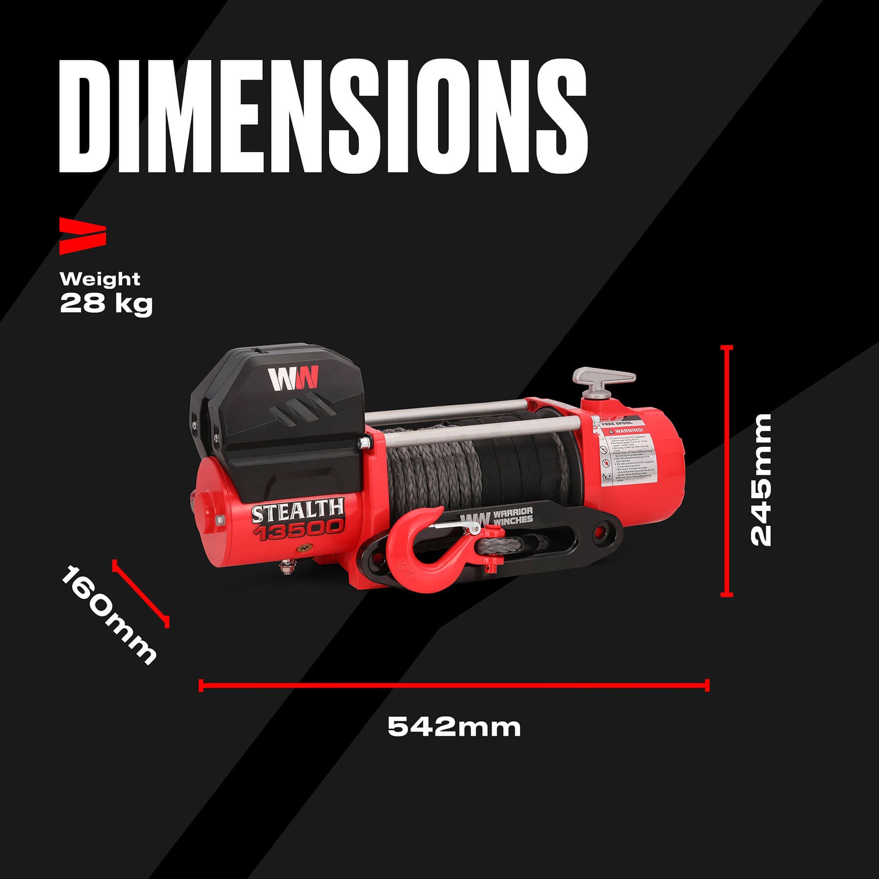 Treuil Stealth 13500 lb - Corde synthétique 12 V