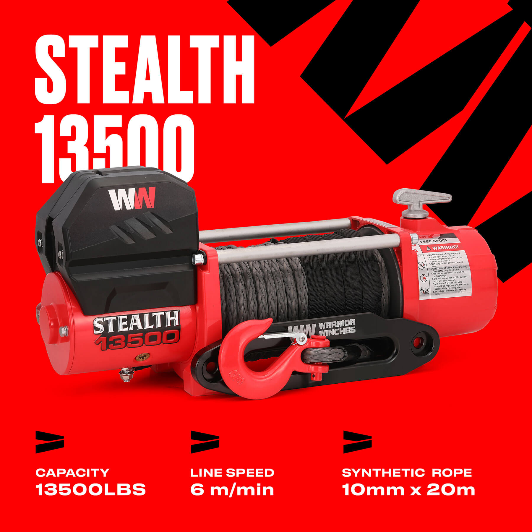 Treuil Stealth 13500 lb - Corde synthétique 12 V