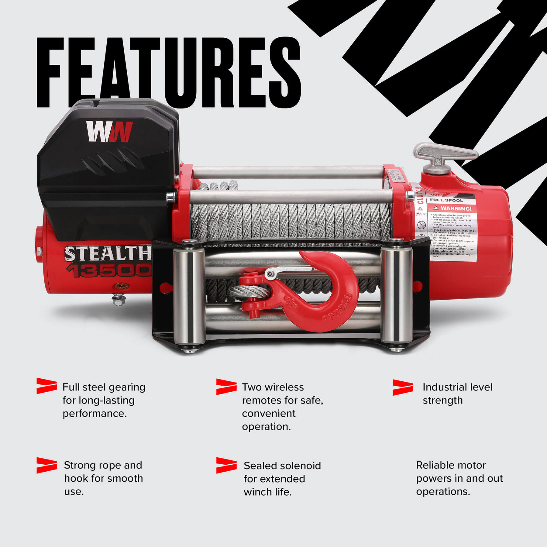 Treuil Stealth 13500 lb - Câble en acier 12 V