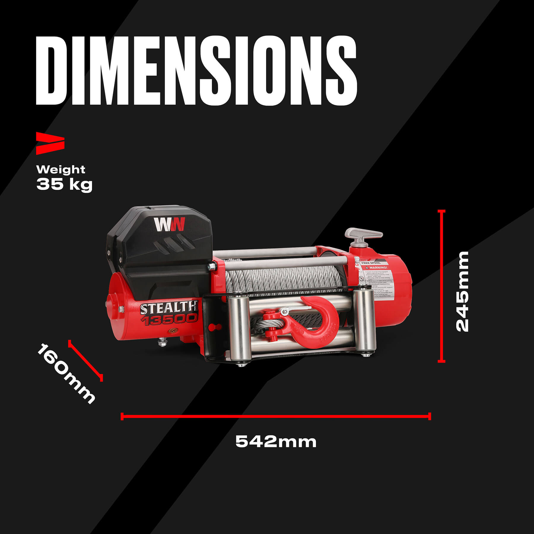 Treuil Stealth 13500 lb - Câble en acier 12 V