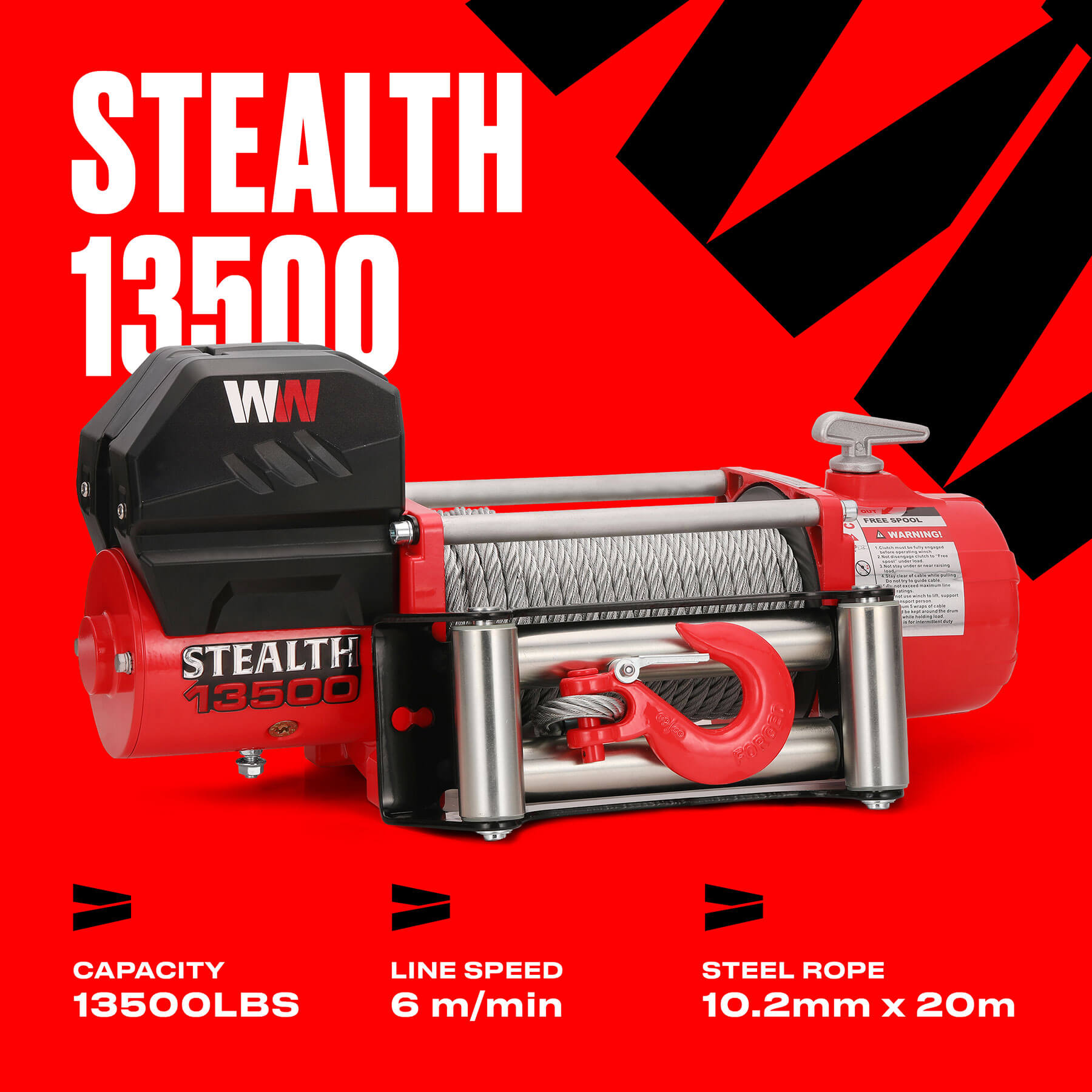 Treuil Stealth 13500 lb - Câble en acier 12 V