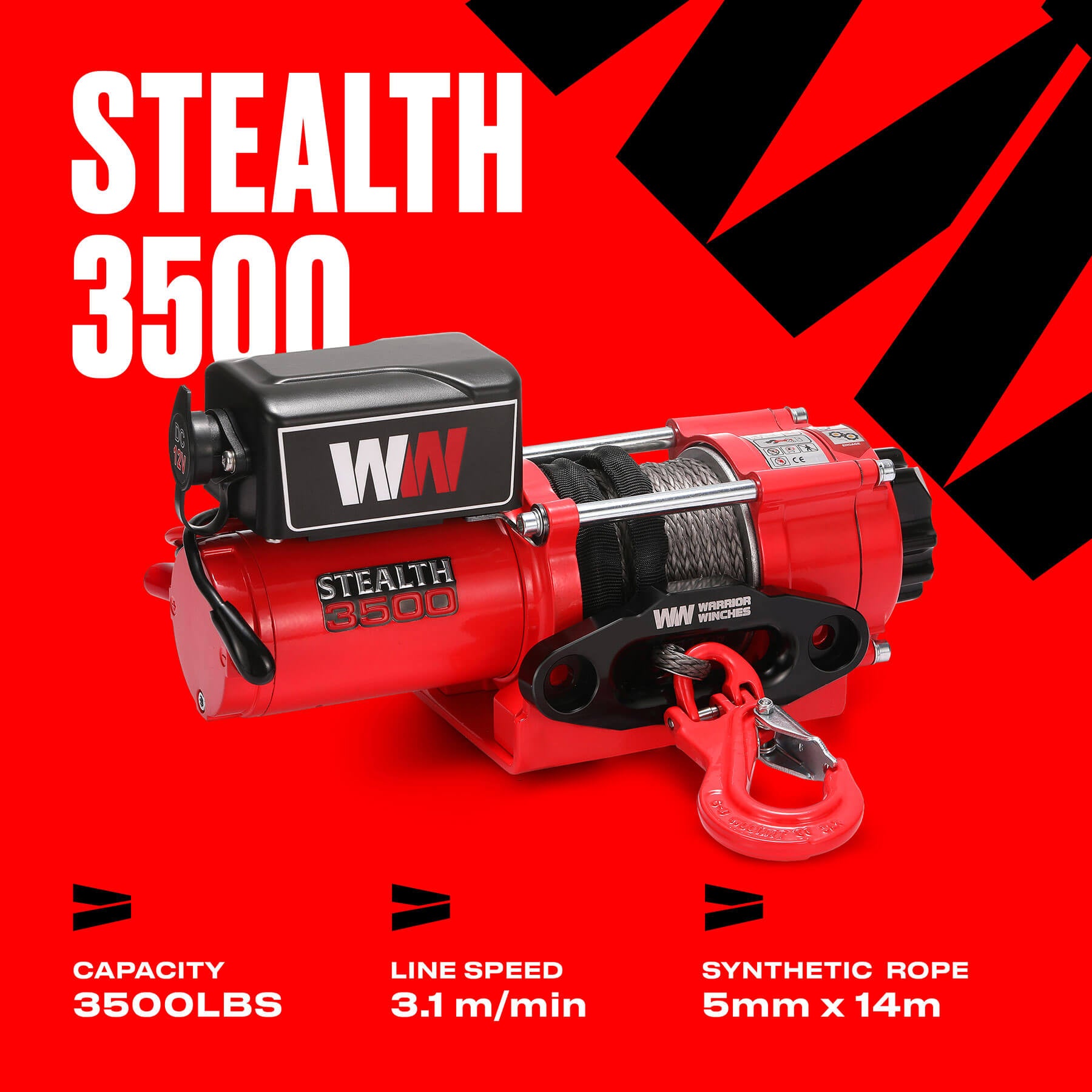 Treuil Stealth 3500 lb - Corde synthétique 12 V