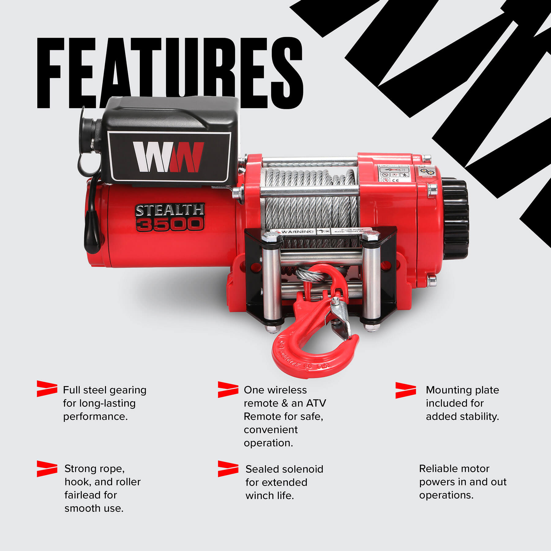 Treuil Stealth 3500 lb - Câble en acier 12 V