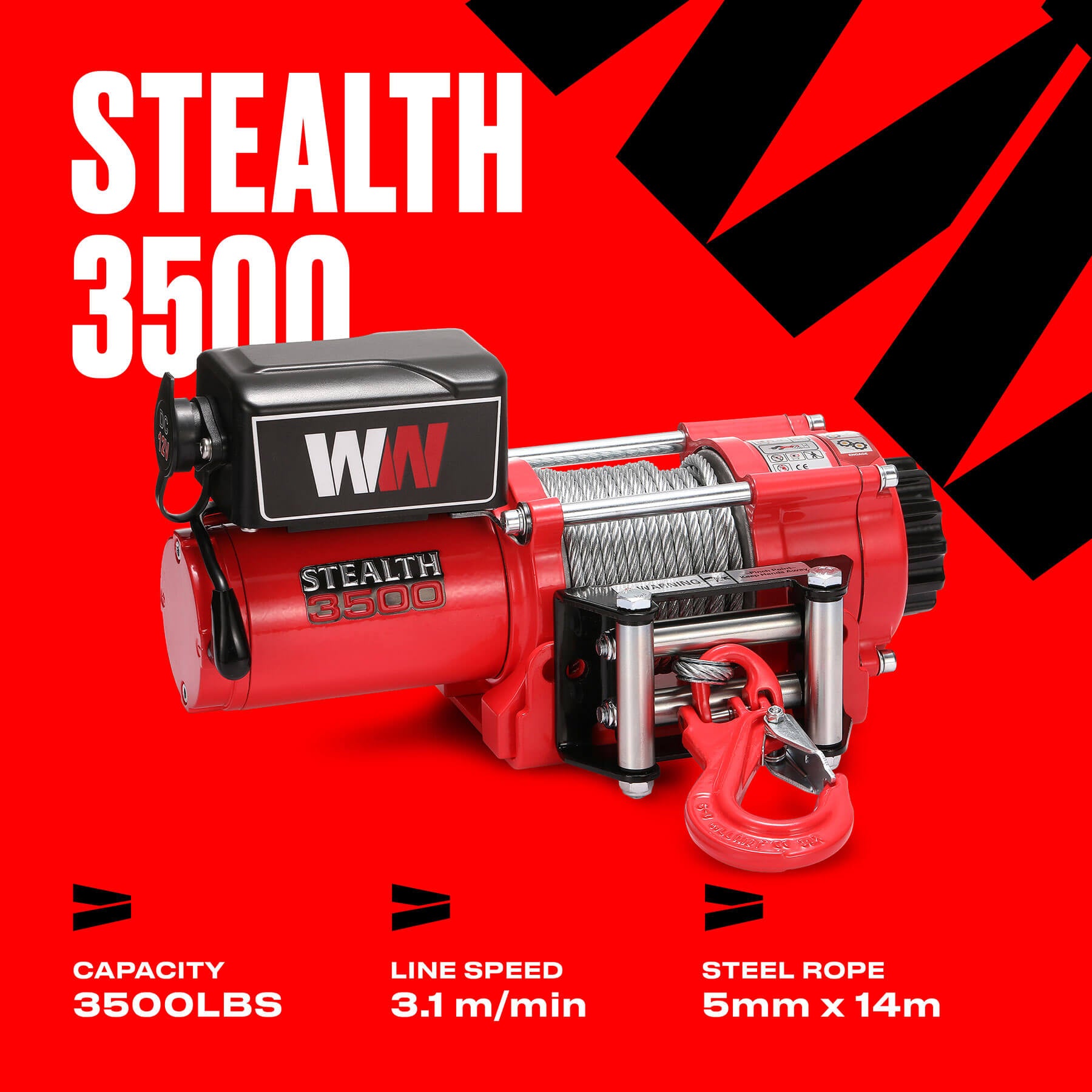 Treuil Stealth 3500 lb - Câble en acier 12 V