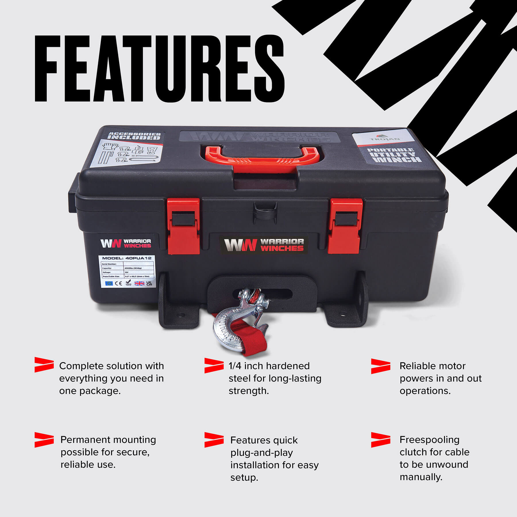 Treuil utilitaire portable Trojan 4000 - Câble en acier
