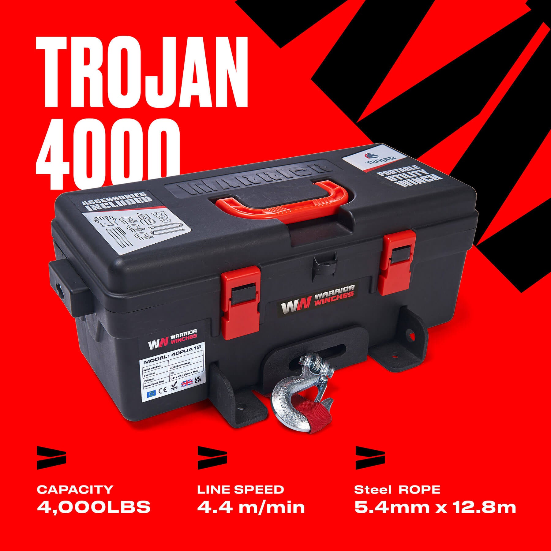 Treuil utilitaire portable Trojan 4000 - Câble en acier