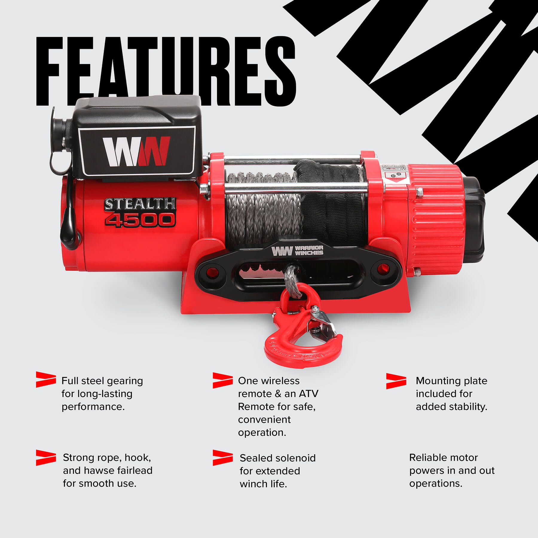 Treuil Stealth 4500 lb - Corde synthétique 12 V