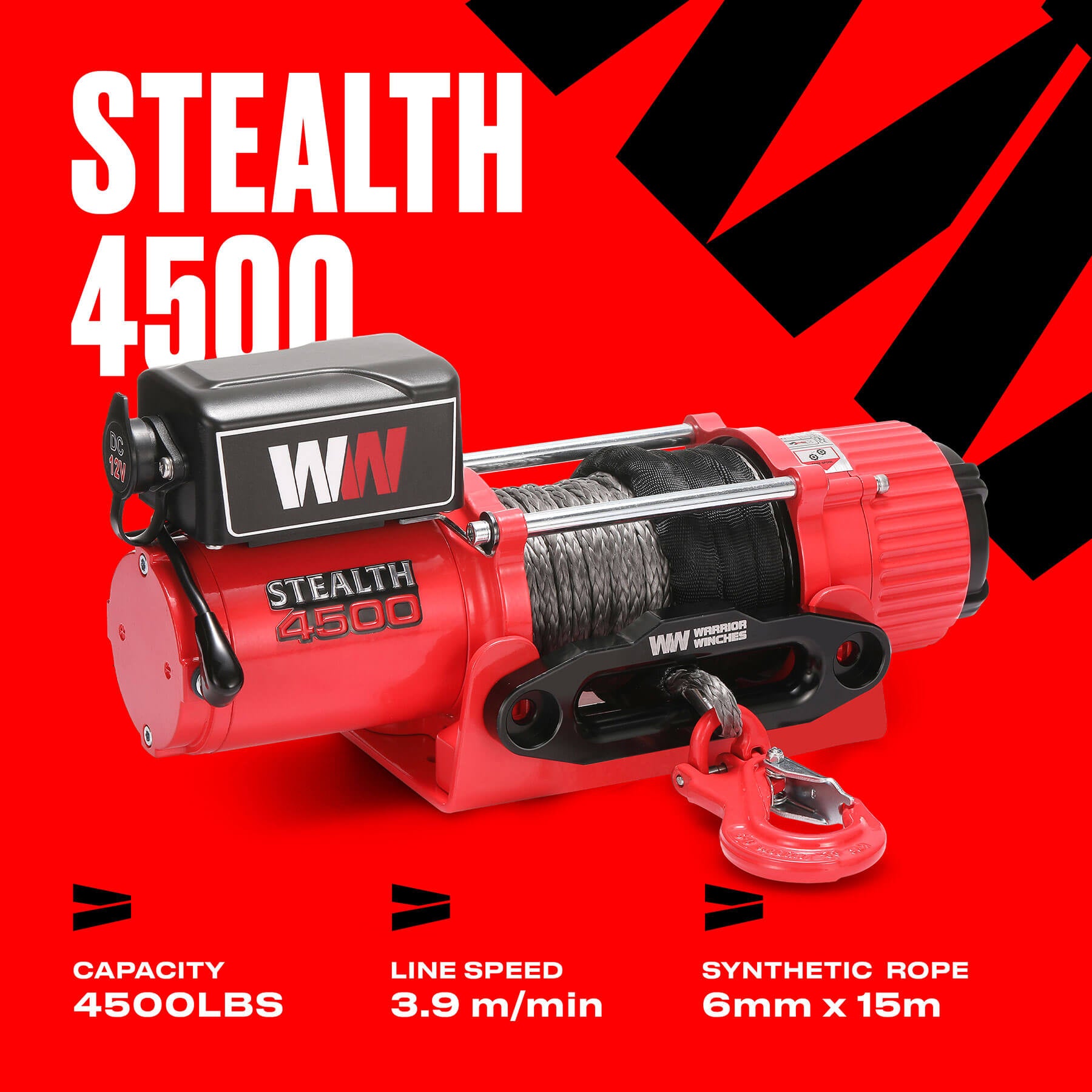 Treuil Stealth 4500 lb - Corde synthétique 12 V