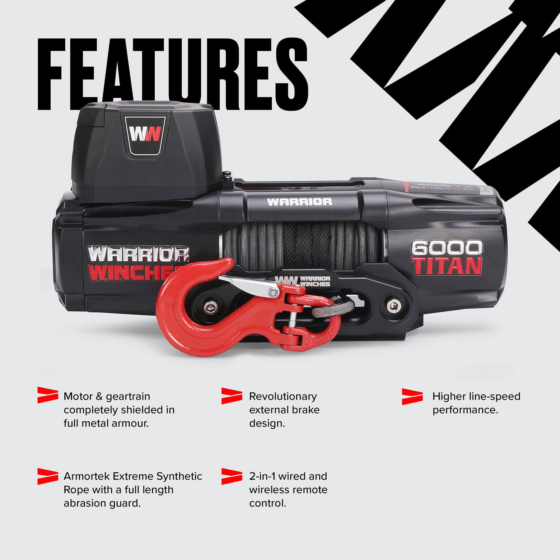 Treuil électrique Titan 6000 lb - Corde synthétique 12 V