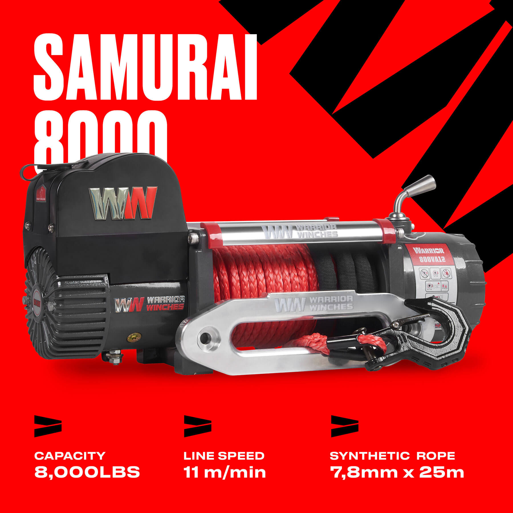 Treuil électrique Samurai 8000 - Corde synthétique 12 V