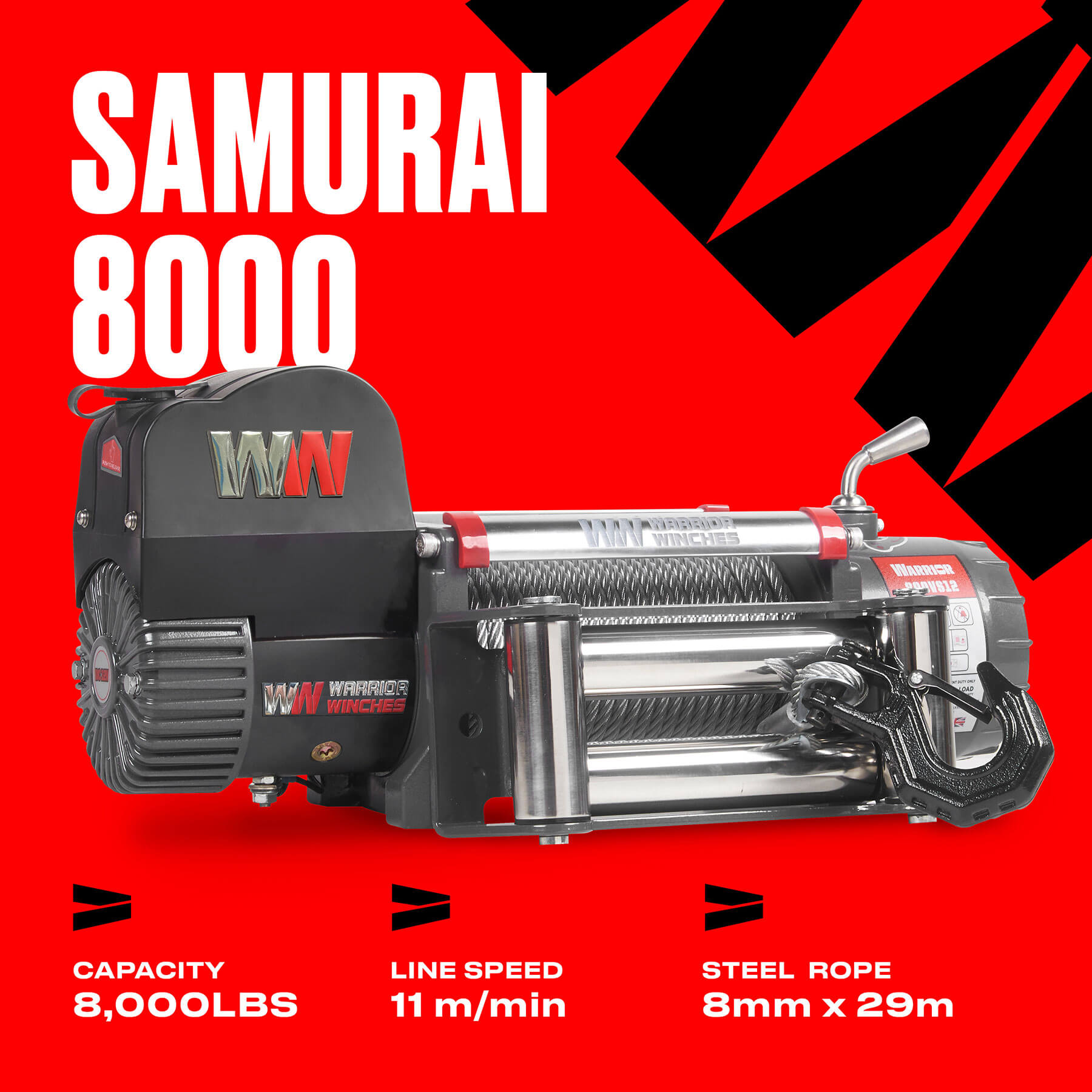Treuil électrique Samurai 8000 - Câble en acier 12 V