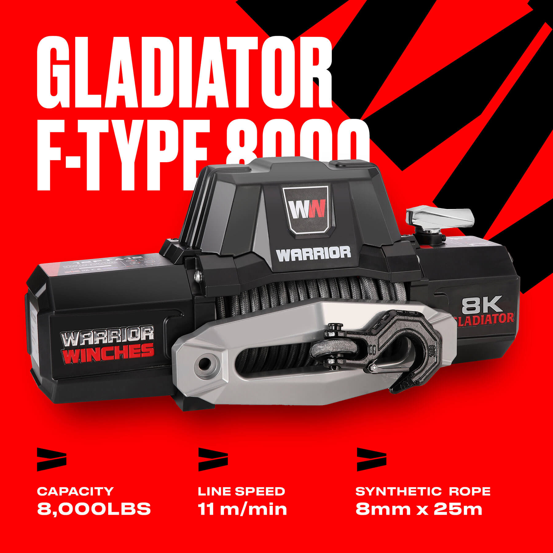 Treuil électrique Gladiator F-Type 8000 - Câble synthétique 12 V