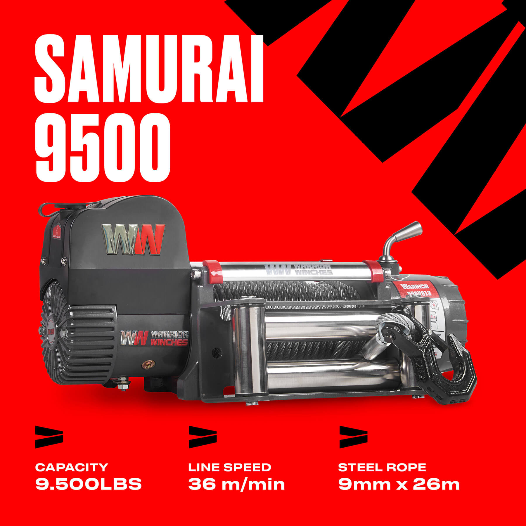 Treuil électrique Samurai 9500 - Câble en acier 12 V
